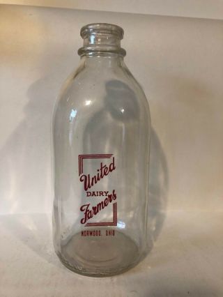 Vintage Glass Milk Bottle Half Gallon United Dairy Farmers Norwood Ohio