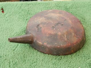 Rare Antique Black Powder Flask Round Wood & Leather? Metal Spout