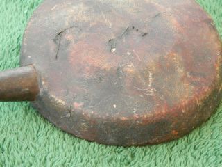Rare Antique Black Powder Flask Round Wood & Leather? Metal Spout 6