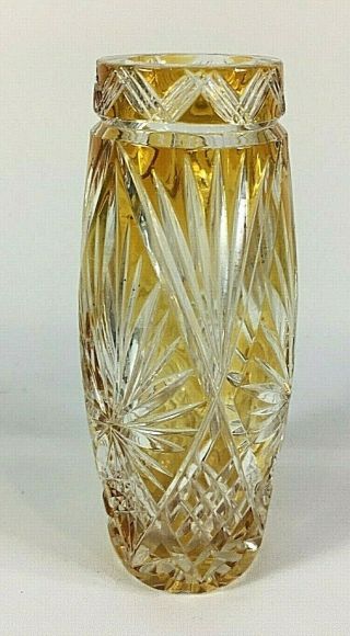 Cut To Clear Vintage Bohemia Crystal Amber Yellow Vase