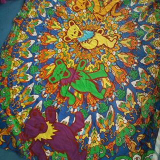 Grateful Dead Vintage Rainbow Dancing Bears Sheet Festival Blanket Hippie