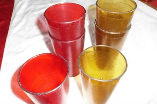 3 AMBER & 3 RED VINTAGE TEXAN PLASTIC CUPS GLASSES 5 