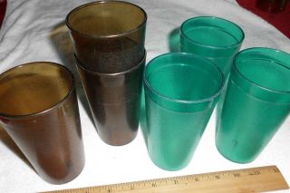 3 Amber & 3 Turquoise Vintage Texan Plastic Cups Glasses 5 " Tall