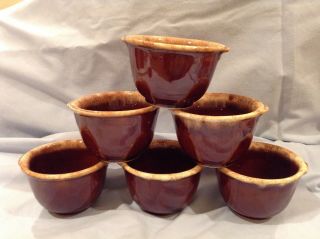 Vintage Hull Usa Brown Drip Pottery Oven Proof Custard Cups Set Of 6