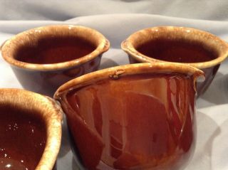 Vintage Hull USA Brown Drip Pottery Oven Proof Custard Cups Set of 6 5