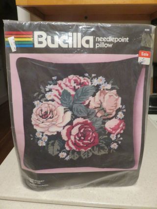 Bucilla Needlepoint Pillow Kit Rose Bouquet Vintage 14 " Factory Pink Rose