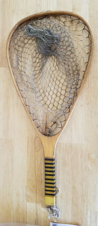 Vintage Custom Wooden Trout Landing Net Maze & Blue Uofm