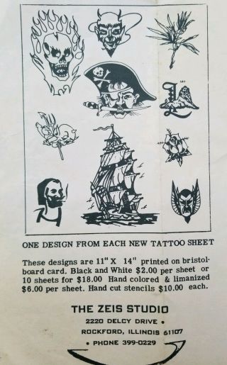 Vintage 50s Milton Zeis Ralph Johnstone Price List Ad Tattoo Flash 6x9