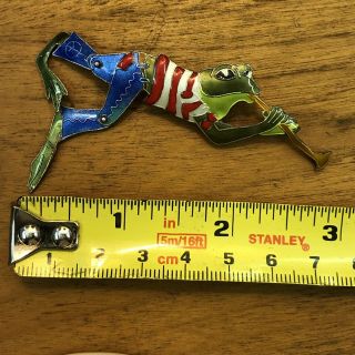 Vintage Sterling Silver Enamel Cloisonné Articulated Frog Leg Pin Brooch 3