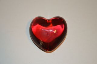 Vintage Signed Baccarat France Red Heart Puffy Crystal Paperweight