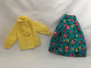 Vintage Barbie Doll Fashion Outfit 3407 Midi Mood Yellow Blouse Turquoise Skirt