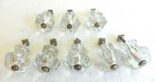 8 Vintage Clear Glass Drawer Pulls Knobs 6 Points / Sides w/ screws 2