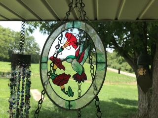 Vintage Hummingbird Stained Art Glass Capriz Shell Suncatcher