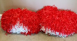Vintage 1981 Authentic Red White High School Cheer Leading Pom Poms Handles