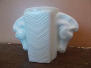 Vtg Double Horse Head White Milk Glass Vase Succulent Planter Pencil deco 1930 ' s 2