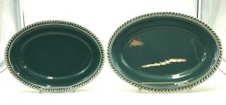 2 Vintage Harkerware Corinthian Teal Green Oval Serving Platters Harker Pottery