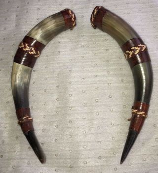 Vintage Decorative Animal Horn With Leather Trim