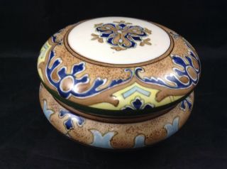 Vintage Nippon Porcelain Dresser Jar Blue Brown Green Japanese Design