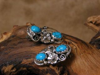 Vintage Sterling Silver And Turquoise Clip On Earrings