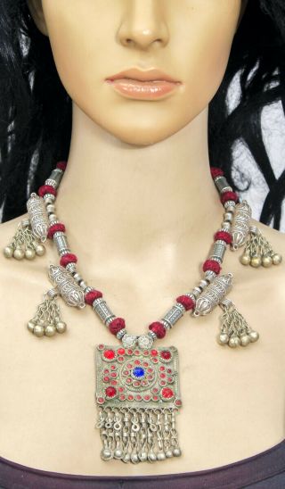 Banjara Boho Vintage Tribal Kuchi Afghan Handmade Thread Bead Gypsy Necklace