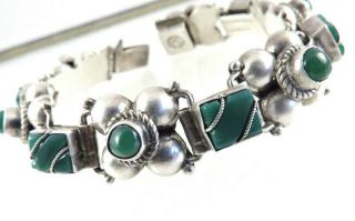 Vintage Mexican Sterling Silver Bracelet Green Stone