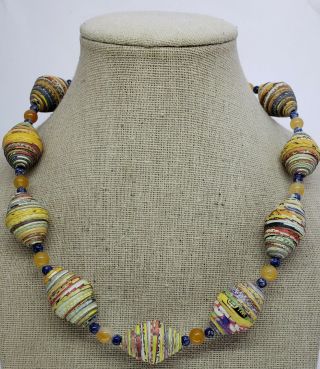 Rolled Paper Beads Choker,  Beaded Necklace Vintage Women 