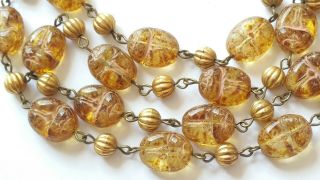 Czech Splatter Scarab Beetle Glass Bead Necklace Vintage Deco Style