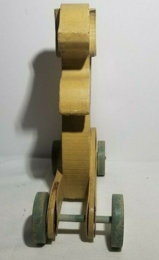 VTG 1930s Handmade Wooden Dog w/ Wagging Tail Push Toy Prim Cottage Folk Art Toy 3