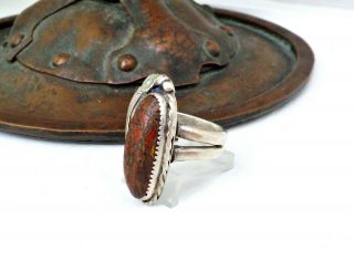 Navajo Sterling Silver Jasper Vintage Native American Feather Blossom Sz 8 Ring 4
