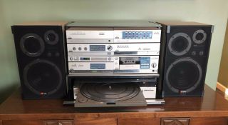 Aiwa M - 808 Mini Component Stereo System W/ Turntable & Cabinet -