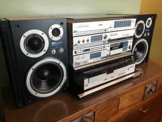 AIWA M - 808 Mini Component Stereo System w/ Turntable & Cabinet - 2