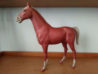 Marx Johnny West Red Brown Thunderbolt Horse With Wheels - Vintage 1965