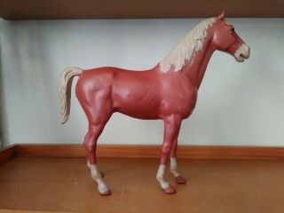 Marx Johnny West Red Brown Thunderbolt Horse with wheels - Vintage 1965 2