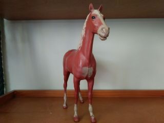 Marx Johnny West Red Brown Thunderbolt Horse with wheels - Vintage 1965 3