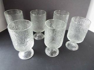 Set Of 8 Vintage Indiana Glass Textured Bark Icicle Tumblers Goblets Glasses