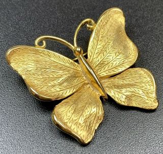 Signed J.  J.  Vintage Brooch Pin Large 2” Butterfly Gold Tone Figural