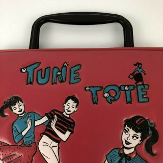 Vintage 1960 ' s Ponytail Tune Tote Record Carrier 45 RPM Record Case Holder Red 2