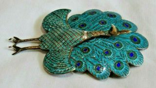Vintage Siam Sterling Silver & Blue Enamel Peacock 2.  5 