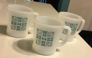 Vintage 1950’s Retro Milk Glass Coffee Cups Mugs Antique Set Of 3