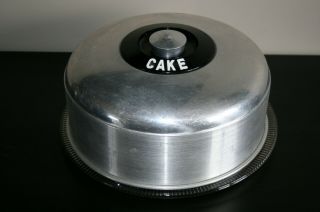 Vintage Kromex Spun Aluminum Cake Cover With Glass Cake Plate