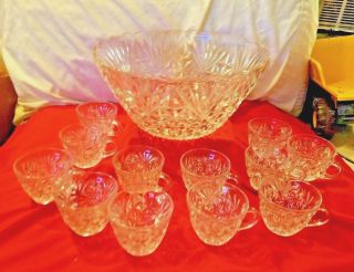 Glass Punch Bowl Set Arlington Sparkling Crystal Clear Anchor Hocking Vintage