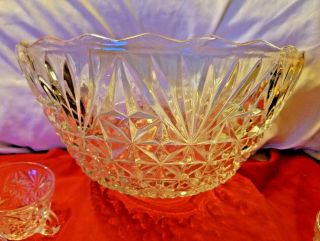 Glass Punch Bowl Set Arlington Sparkling Crystal Clear Anchor Hocking Vintage 2