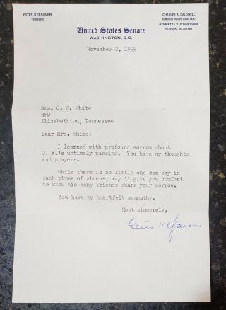 Vintage 1959 Estes Kefauver U.  S.  Senator Signed Letter - Tennessee Congressman