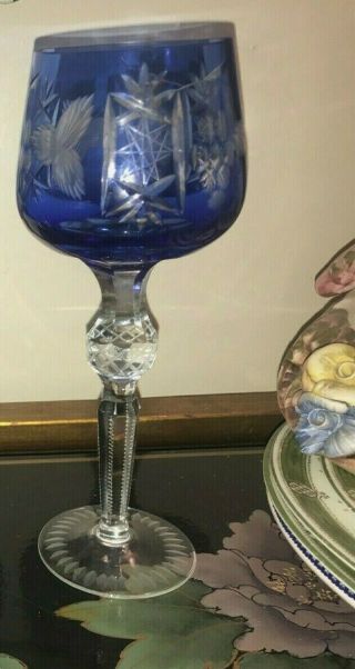Czech Bohemia Cobalt Blue Hock/goblet Vntg Wine Crystal Glasses