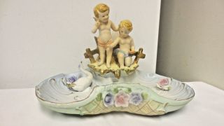 Vintage Norleans Japan Marked Elegant Cupid & Shell Vase/bowl Combination - Goose