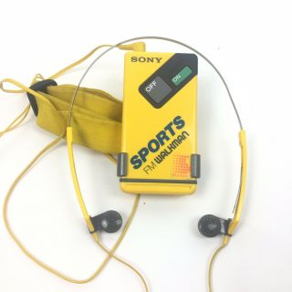 Vintage Sony Sports Walkman Yellow Srf - 4 Clip Headphones Mdr - W15 Great