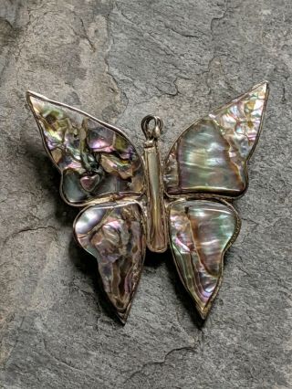 Vintage Hecho En Mexico 925 Sterling Silver Abalone Inlay Butterfly Pin Brooch