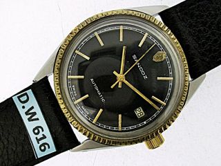 Vintage Sandoz Black Dial Date Mens Gold Ss Fluted Automatic Dw616 Watch $1