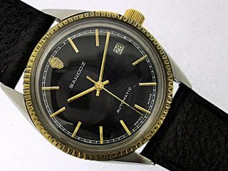 VINTAGE SANDOZ BLACK DIAL DATE MENS GOLD SS FLUTED AUTOMATIC DW616 WATCH $1 2