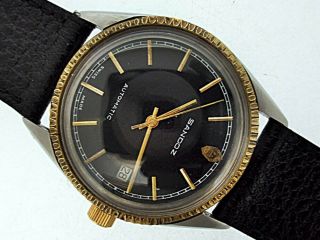 VINTAGE SANDOZ BLACK DIAL DATE MENS GOLD SS FLUTED AUTOMATIC DW616 WATCH $1 4